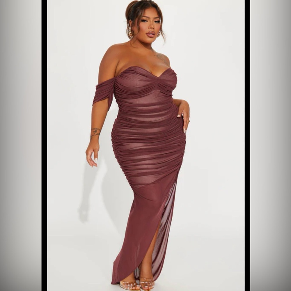 Fashion Nova NWT 2X Elegant Off-Shoulder Burgundy Dress